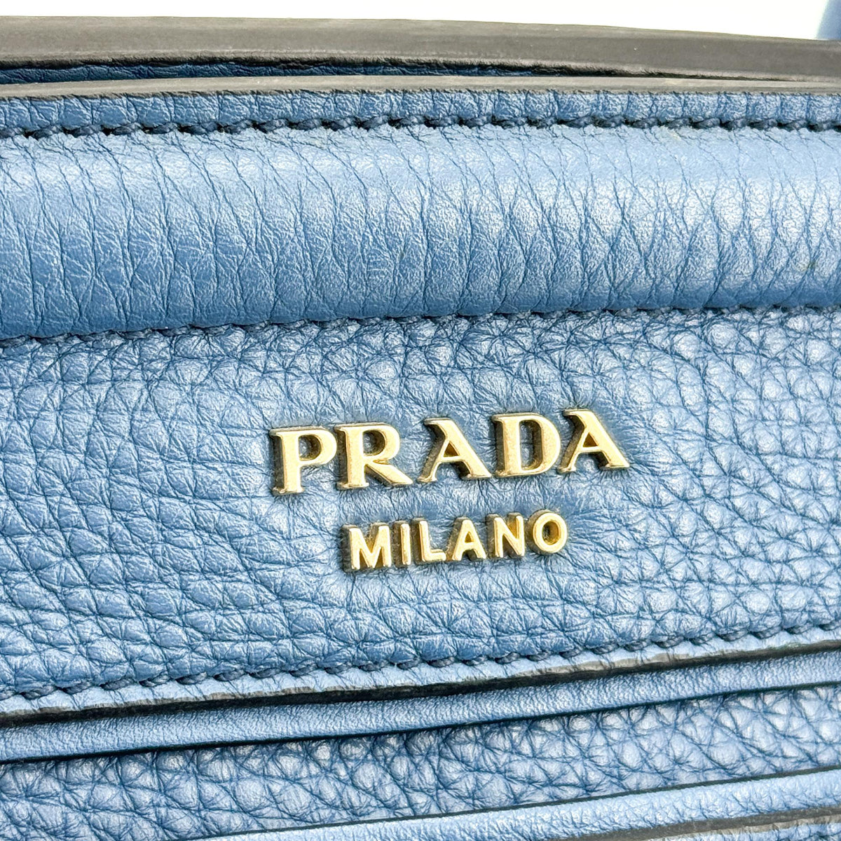 Prada Vitello Daino Leather, Blue, Leather, Shoulder Bag