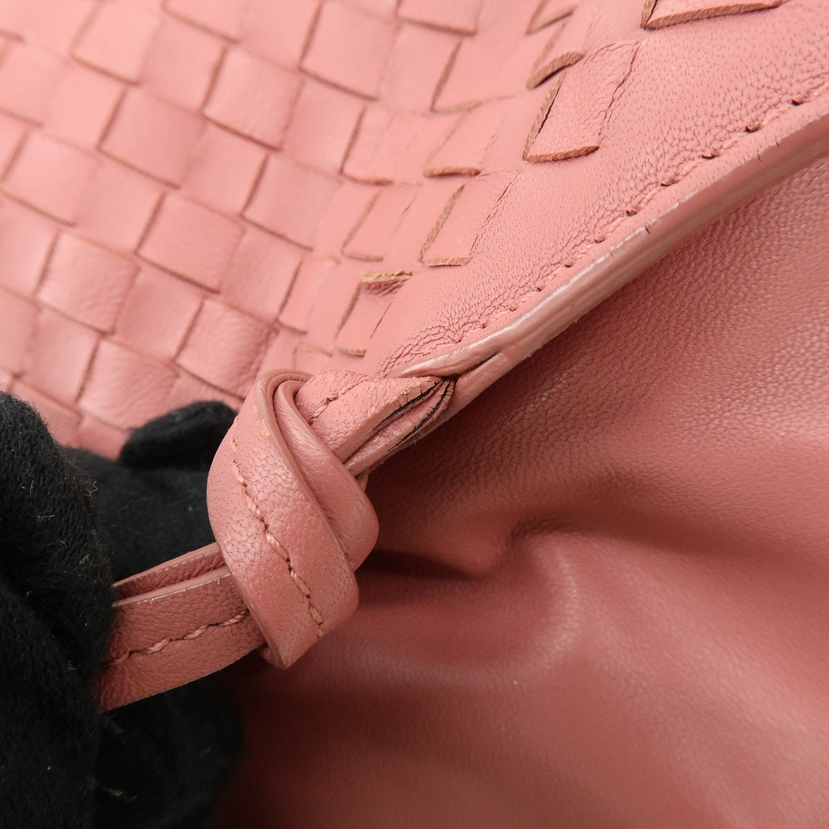 Bottega Veneta Drawstring Flap Leather with Intrecciato, Pink, Leather, Backpack