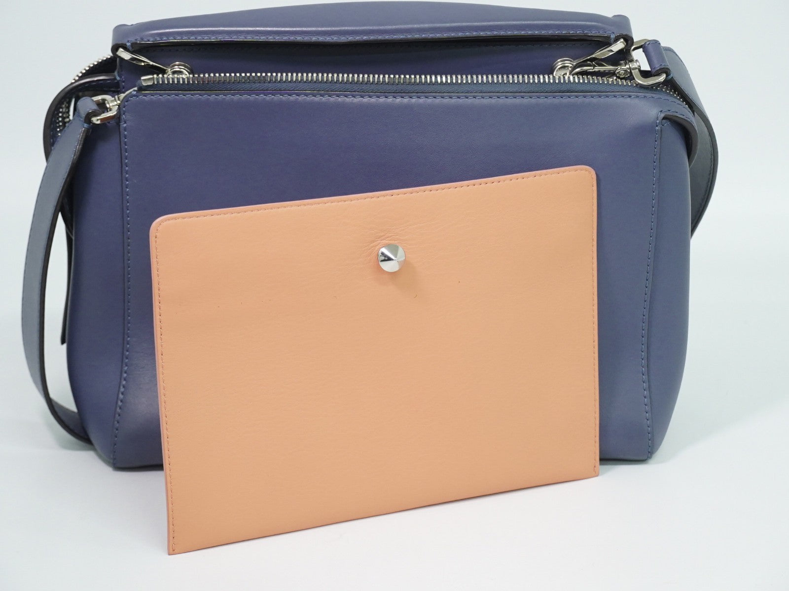Fendi DotCom Convertible Satchel Leather, Blue, Leather, Handbag