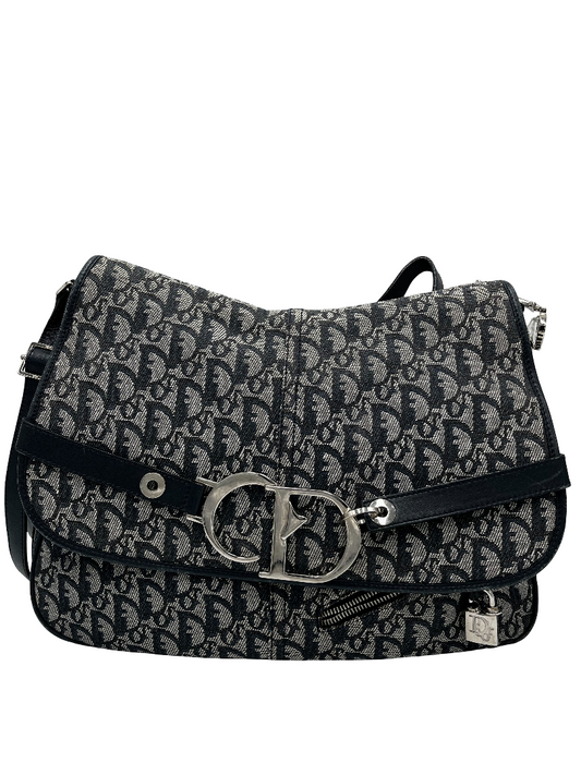 Christian Dior Vintage CD Flap Messenger Bag Diorissimo Canvas, NAVY, CANVAS, Shoulder bag