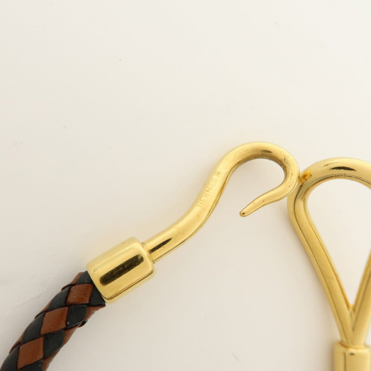 Hermes Jumbo Hook Braided Leather and Metal, Brown, Leather, Bracelet