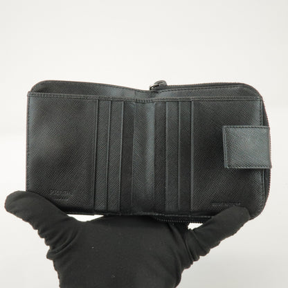 Prada Bifold Zip Around Saffiano Leather, Black, Leather, Wallet