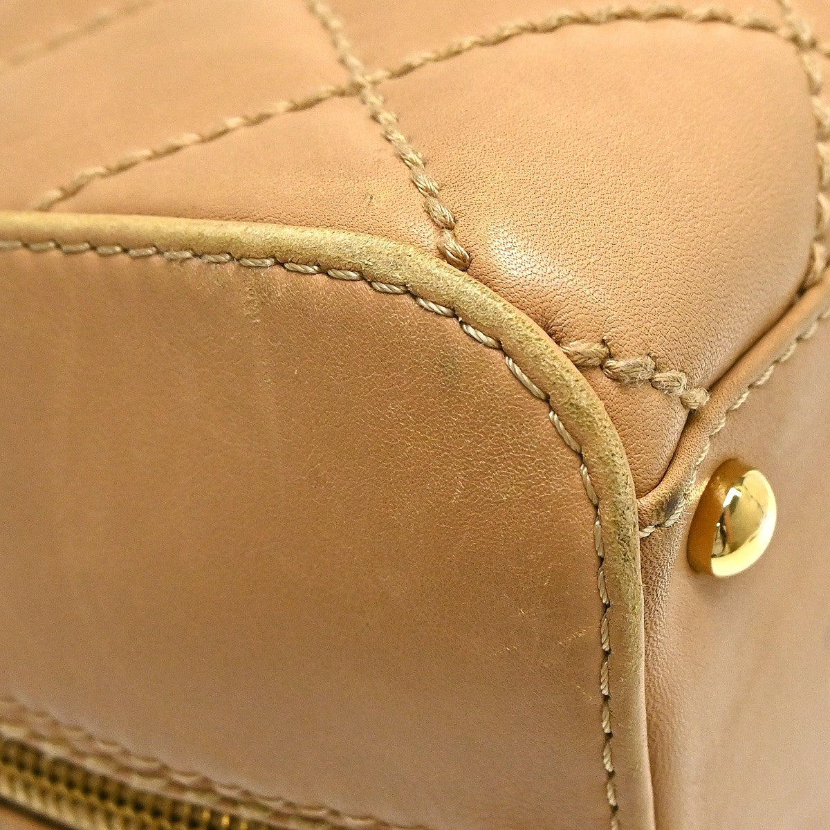 Chanel Surpique Zip Around Satchel Quilted Leather, Beige, Leather, Handbag