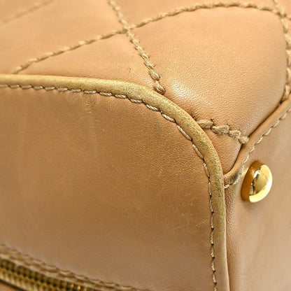 Chanel Surpique Zip Around Satchel Quilted Leather, Beige, Leather, Handbag