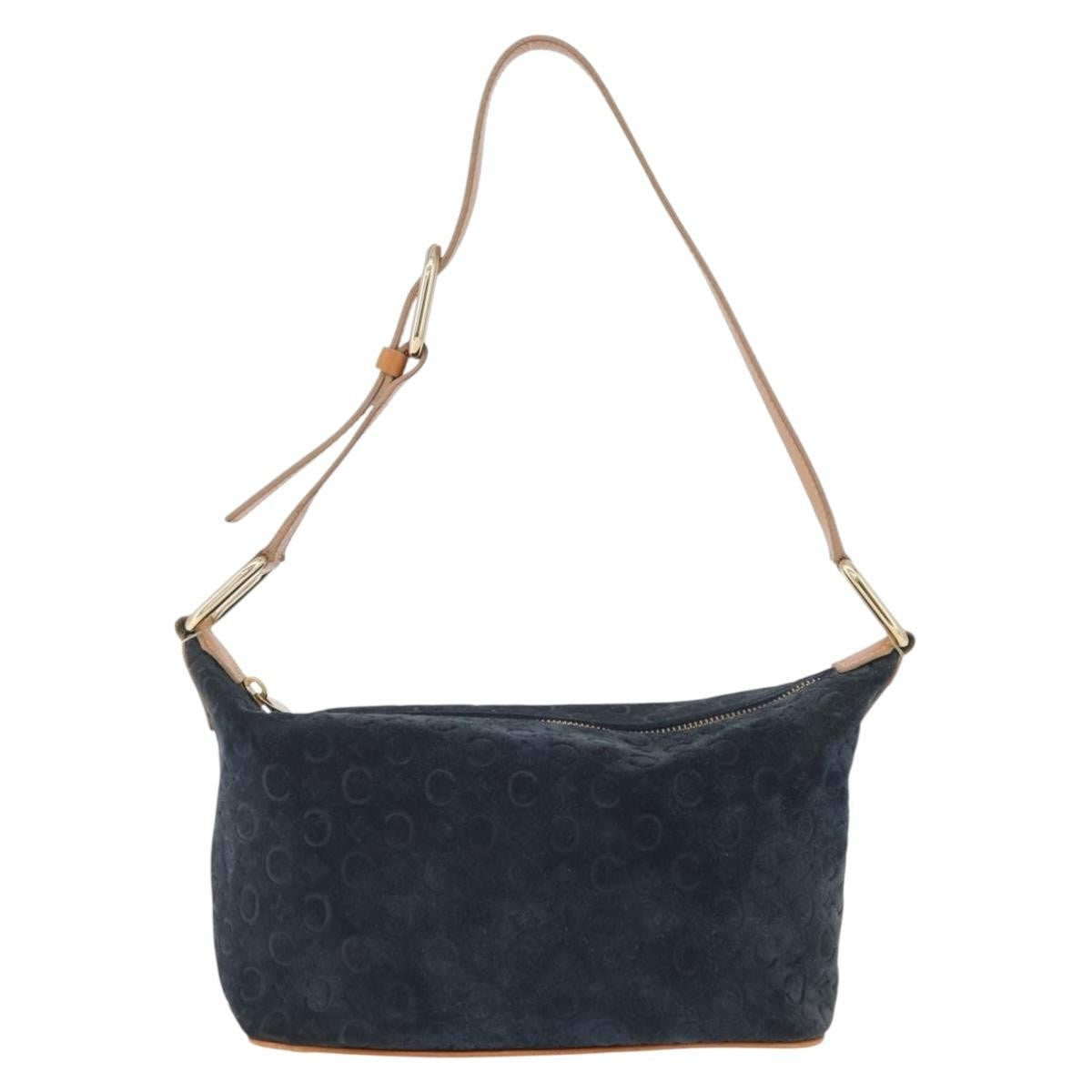 Celine C Macadam Shoulder Suede, Navy, Suede, Handbag