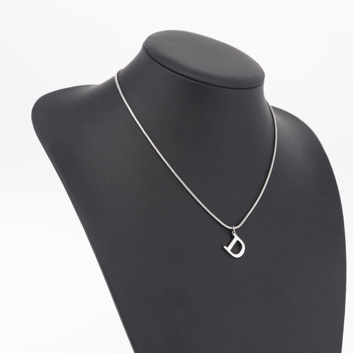 Christian Dior D logo Pendant Metal, Silver, Metal, Necklace