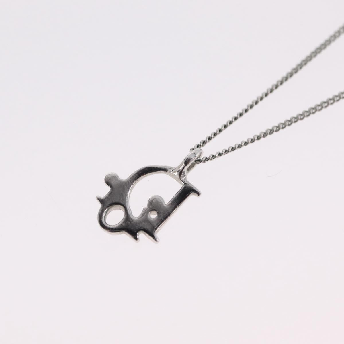 Christian Dior Vintage Logo Pendant Metal, Silver, Metal, Necklace