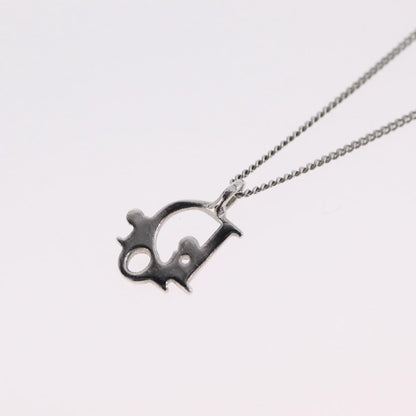 Christian Dior Vintage Logo Pendant Metal, Silver, Metal, Necklace