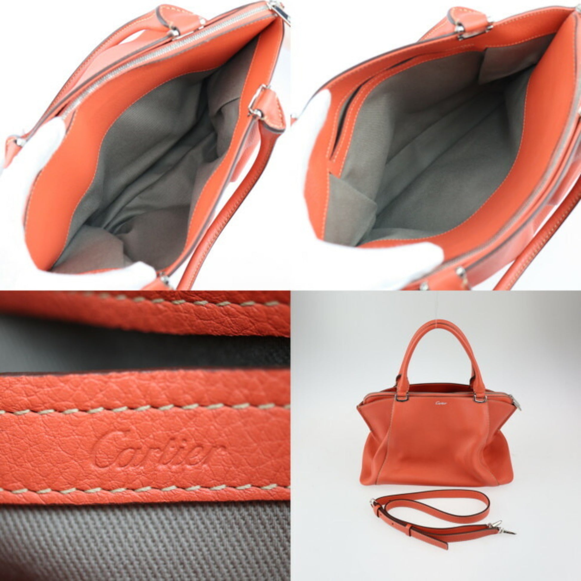 Cartier C de cartier, Orange, Leather, handbag