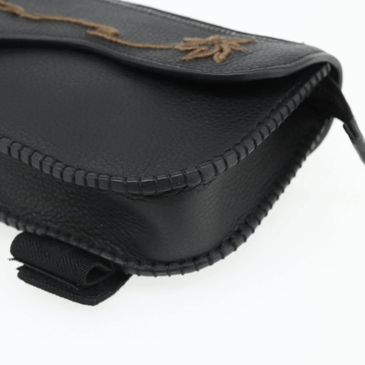 Christian Dior Saddle Pouch Belt Leather, Black, Leather, Clutch