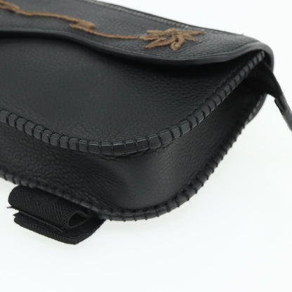 Christian Dior Saddle Pouch Belt Leather, Black, Leather, Clutch