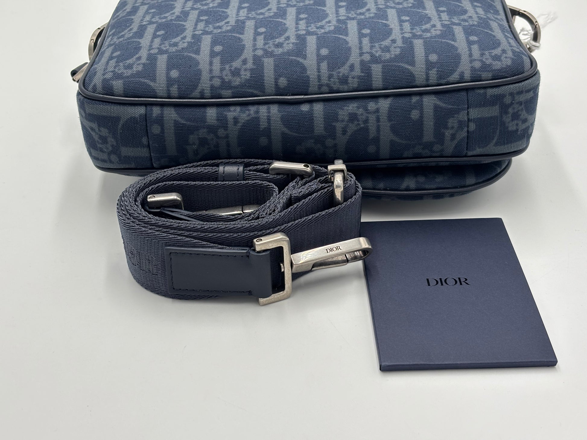 Christian Dior Saddle Triple Zip Leather, Black, Canvas, Crossbody Bag
