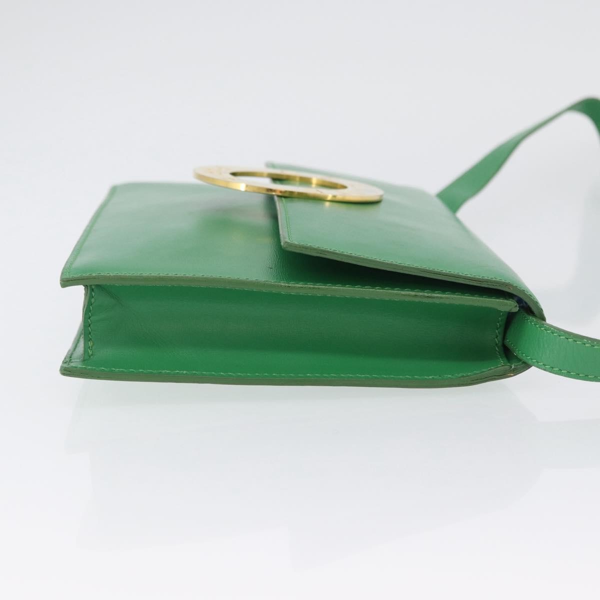 Celine Circle Logo Leather, Green, Leather, Shoulder Bag