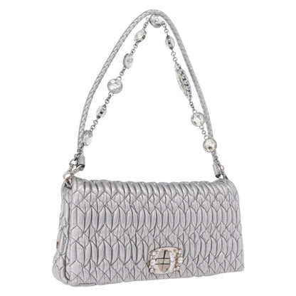 Miu Miu Crystal Clutch Matelasse Leather, Silver, Leather, Clutch