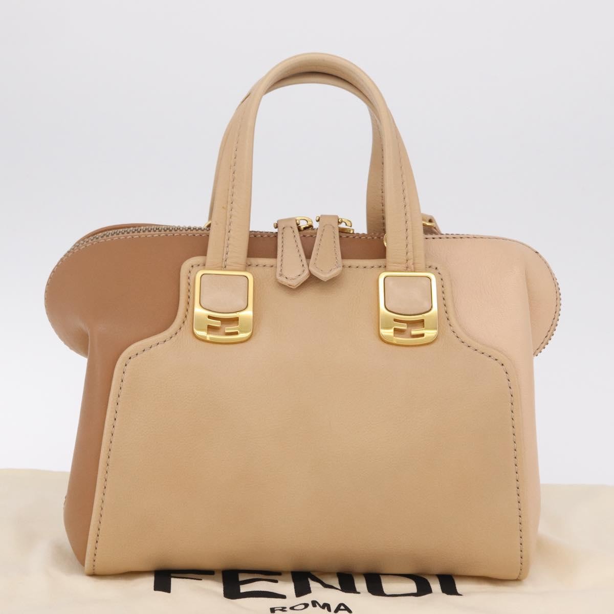 Fendi Chameleon Satchel Leather, Beige, Leather, Handbag