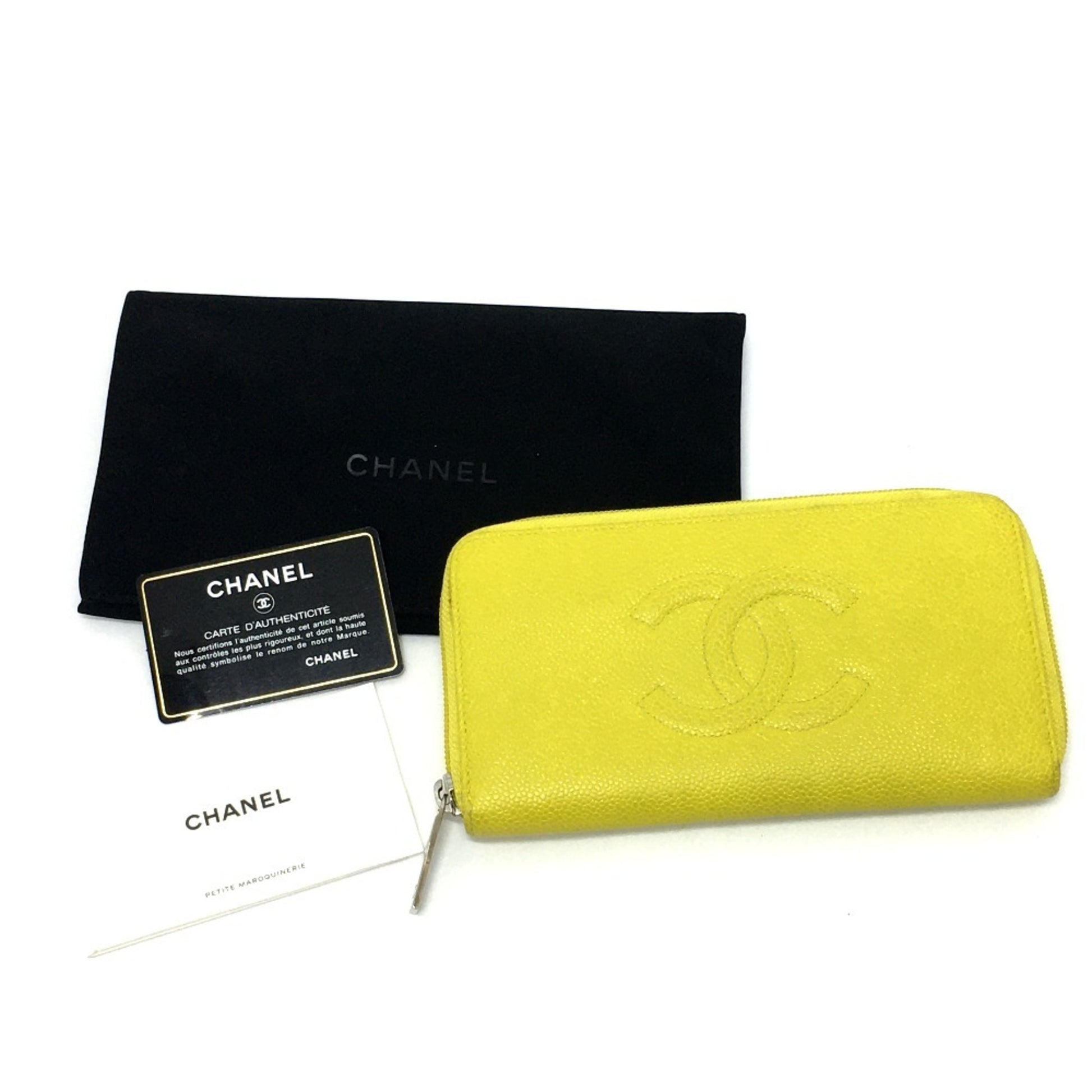 Chanel Logo CC, Yellow, Leather, wallet