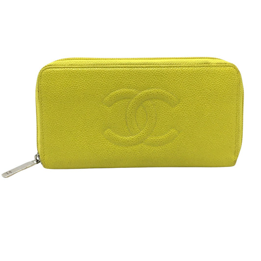 Chanel Logo CC, Yellow, Leather, wallet