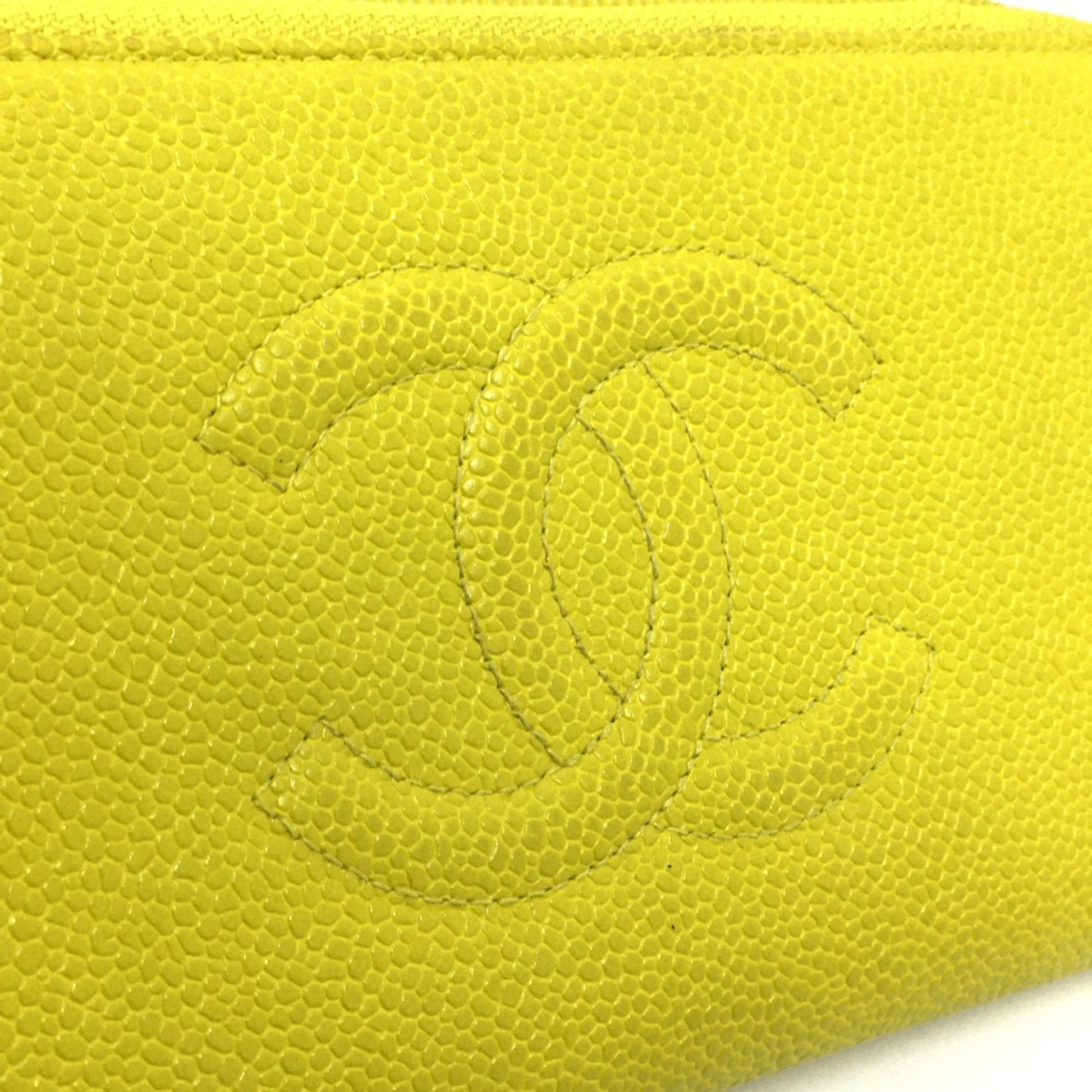 Chanel Logo CC, Yellow, Leather, wallet