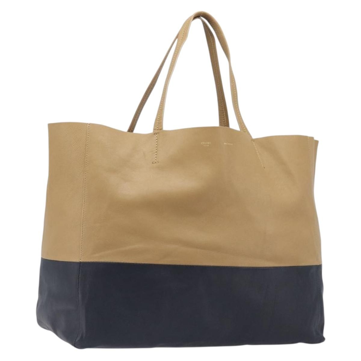 Celine Horizontal Bi-Cabas Leather, Beige, Leather, Tote Bag