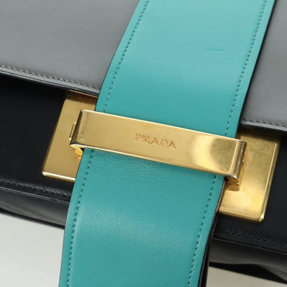 Prada Metal Ribbon City Calfskin, Gray, Leather, Shoulder Bag