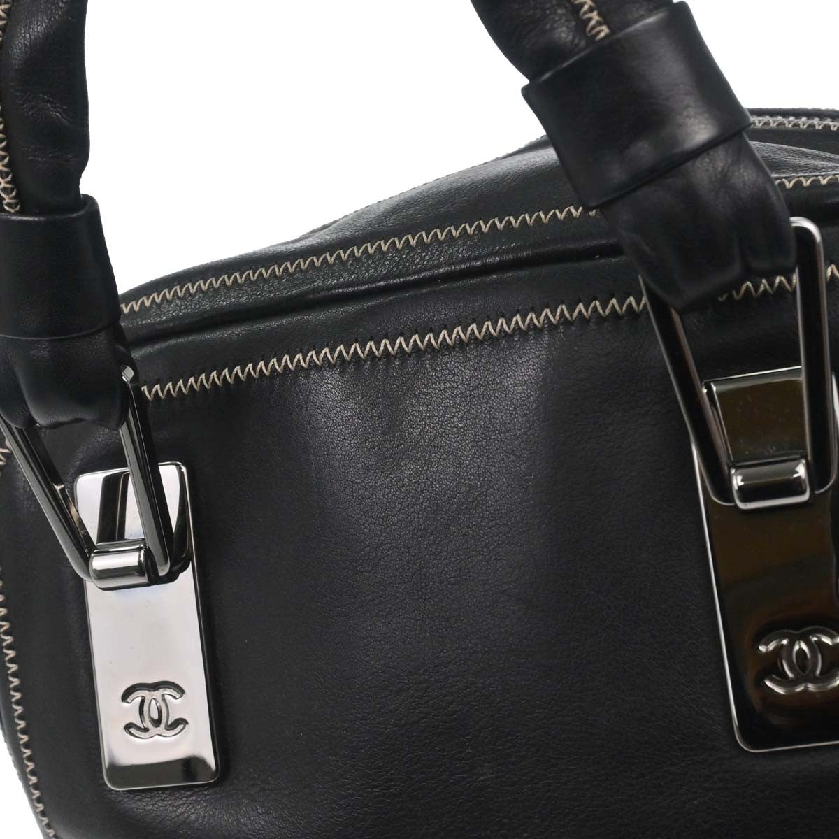 Chanel CC Bowler Leather, Black, Leather, Handbag