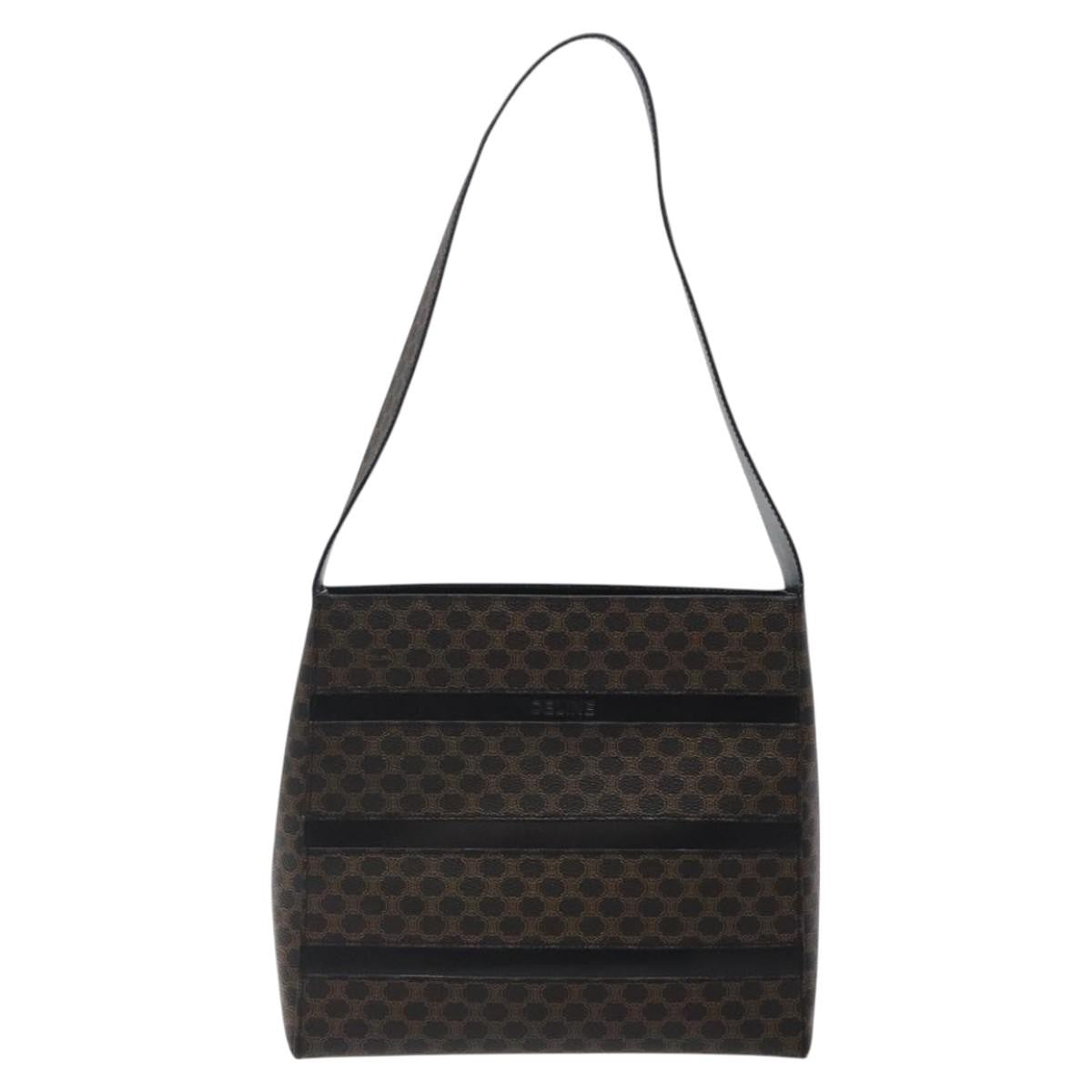 Celine Vintage Macadam Canvas and Leather, Black, Canvas, Shoulder Bag