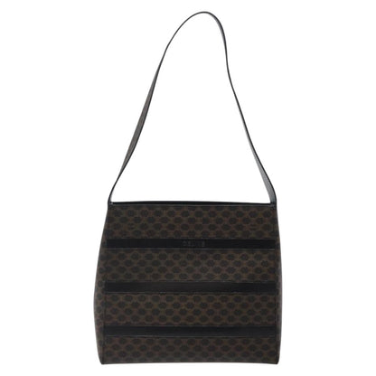 Celine Vintage Macadam Canvas and Leather, Black, Canvas, Shoulder Bag