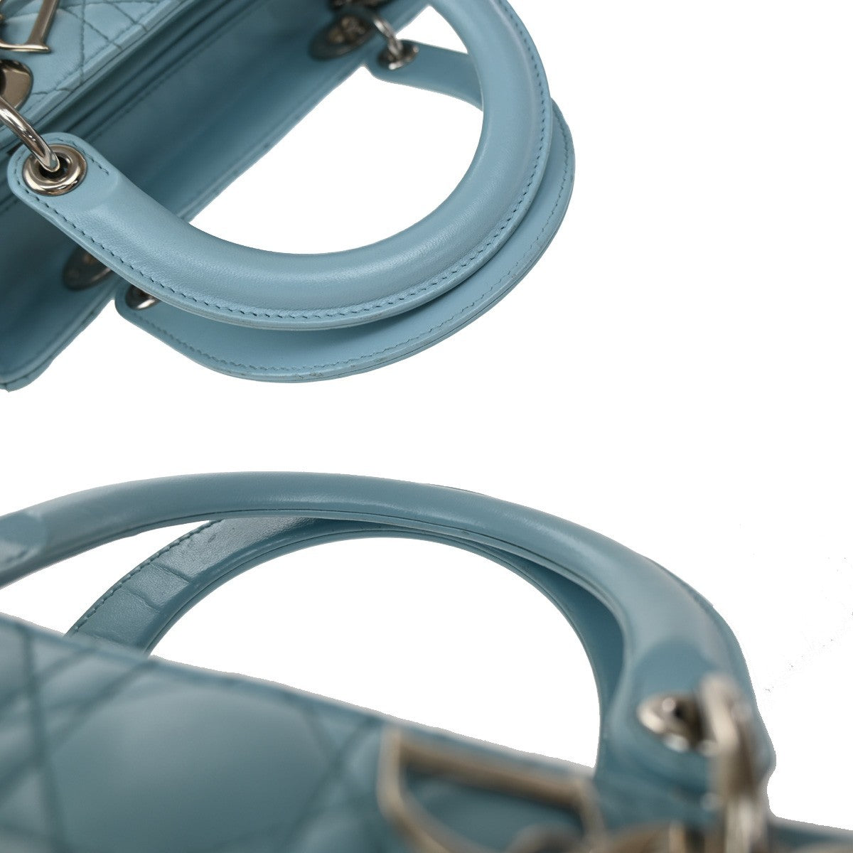 Christian Dior Lady Dior Cannage Quilt Lambskin, Blue, Leather, Handbag