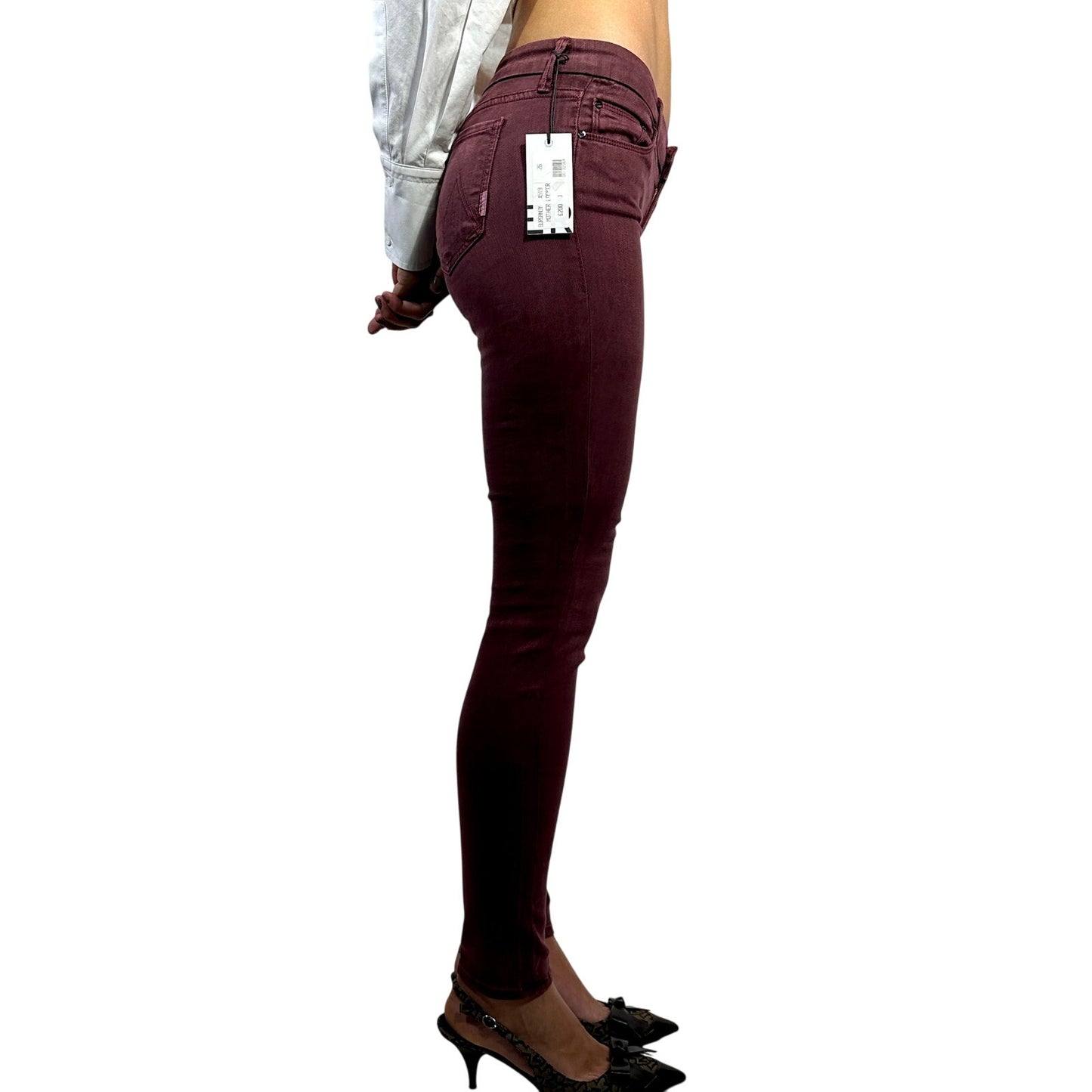 NWT MOTHER The Looker Skinny Jeans Low Rise Stretch Denim Burgundy Women's 26