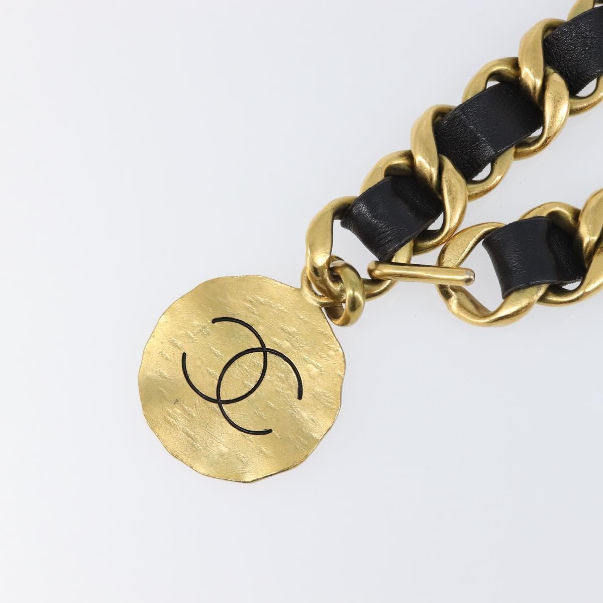 Chanel Vintage Chain Belt Metal and Leather, Black, Leather, Belt