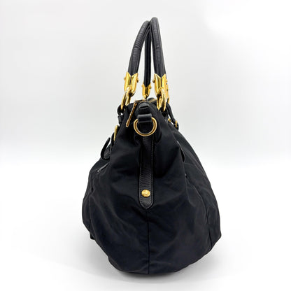 Prada Shoulder Python, Black, Nylon, Shoulder Bag