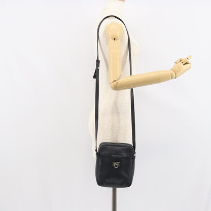 Salvatore Ferragamo Gancini Leather, Black, Leather, Shoulder Bag