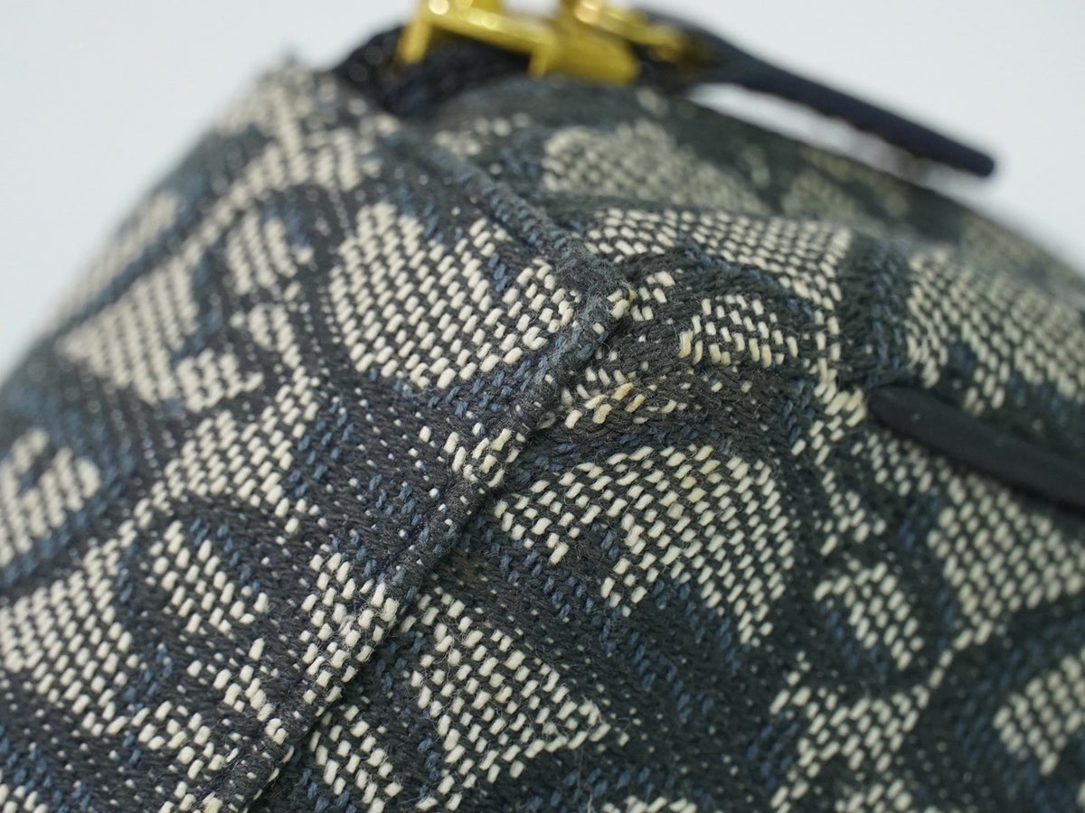 Christian Dior Saddle Zip Diorissimo Canvas, Navy, Canvas, Clutch