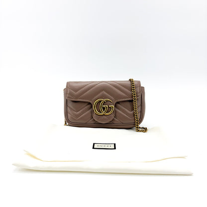 Gucci GG Marmont Flap Chevron Leather, Beige, Leather, Shoulder Bag