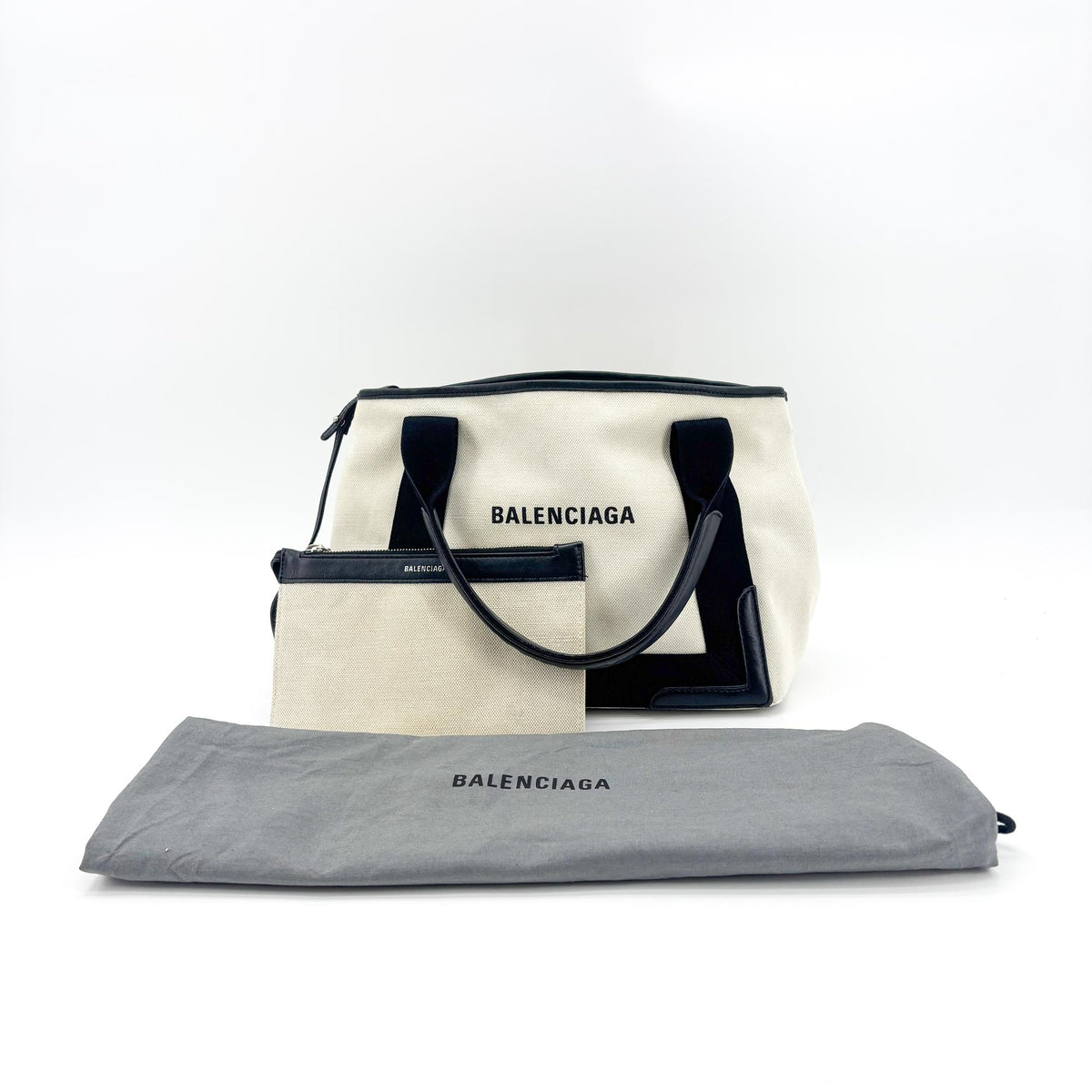 Balenciaga Navy Cabas Canvas with Leather, Black, Canvas, Tote Bag