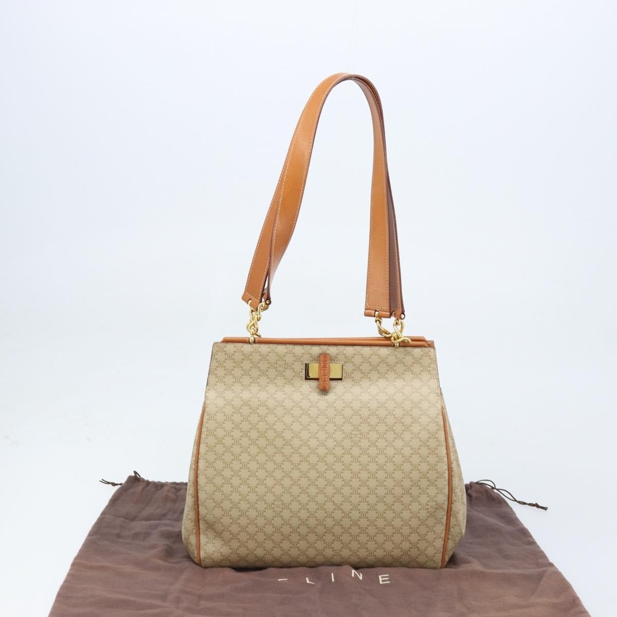 Celine Vintage Macadam Shopper Coated Canvas, Beige, Canvas, Tote Bag