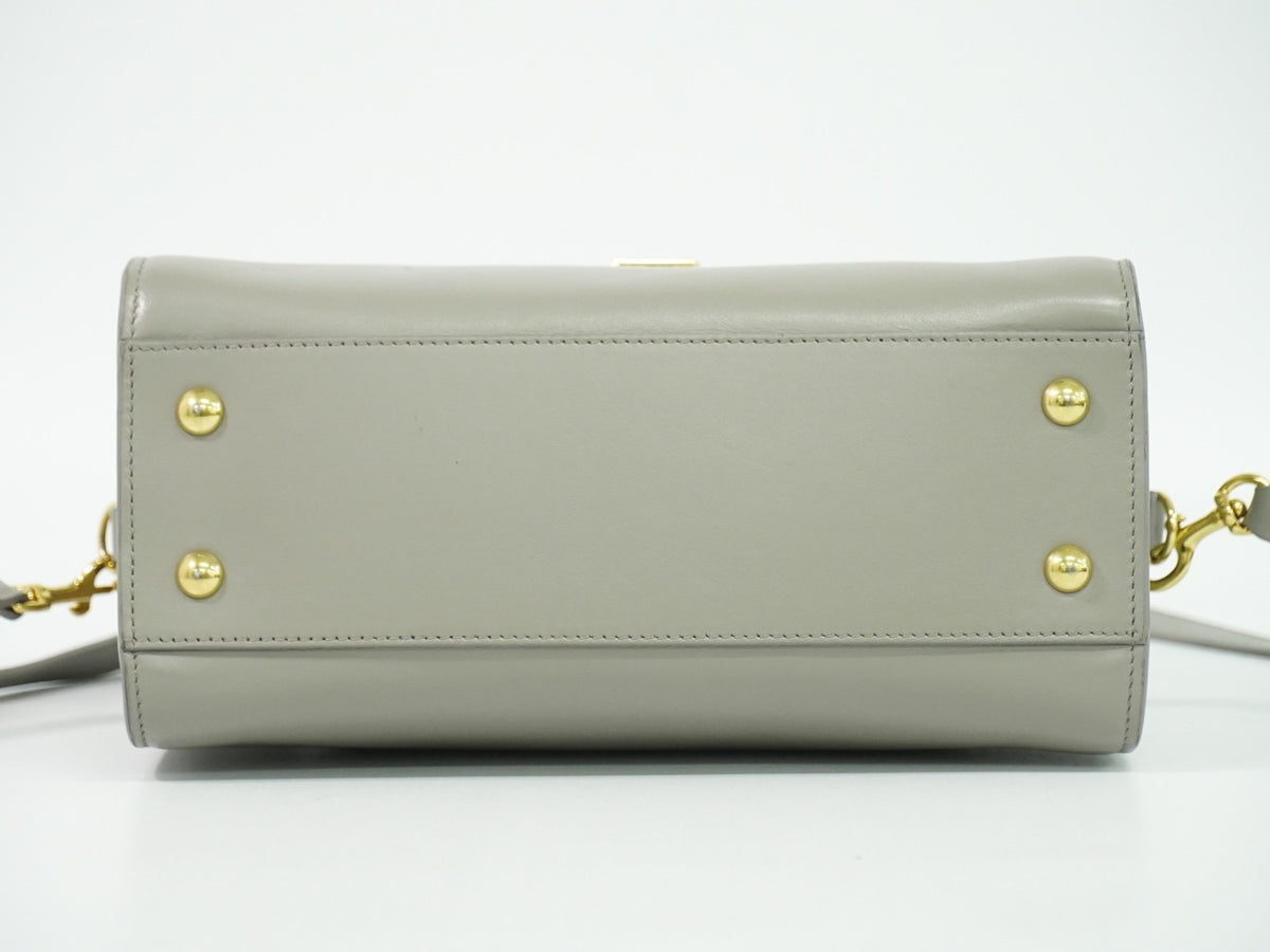 Saint Laurent Monogram Cabas Leather, Gray, Leather, Tote Bag