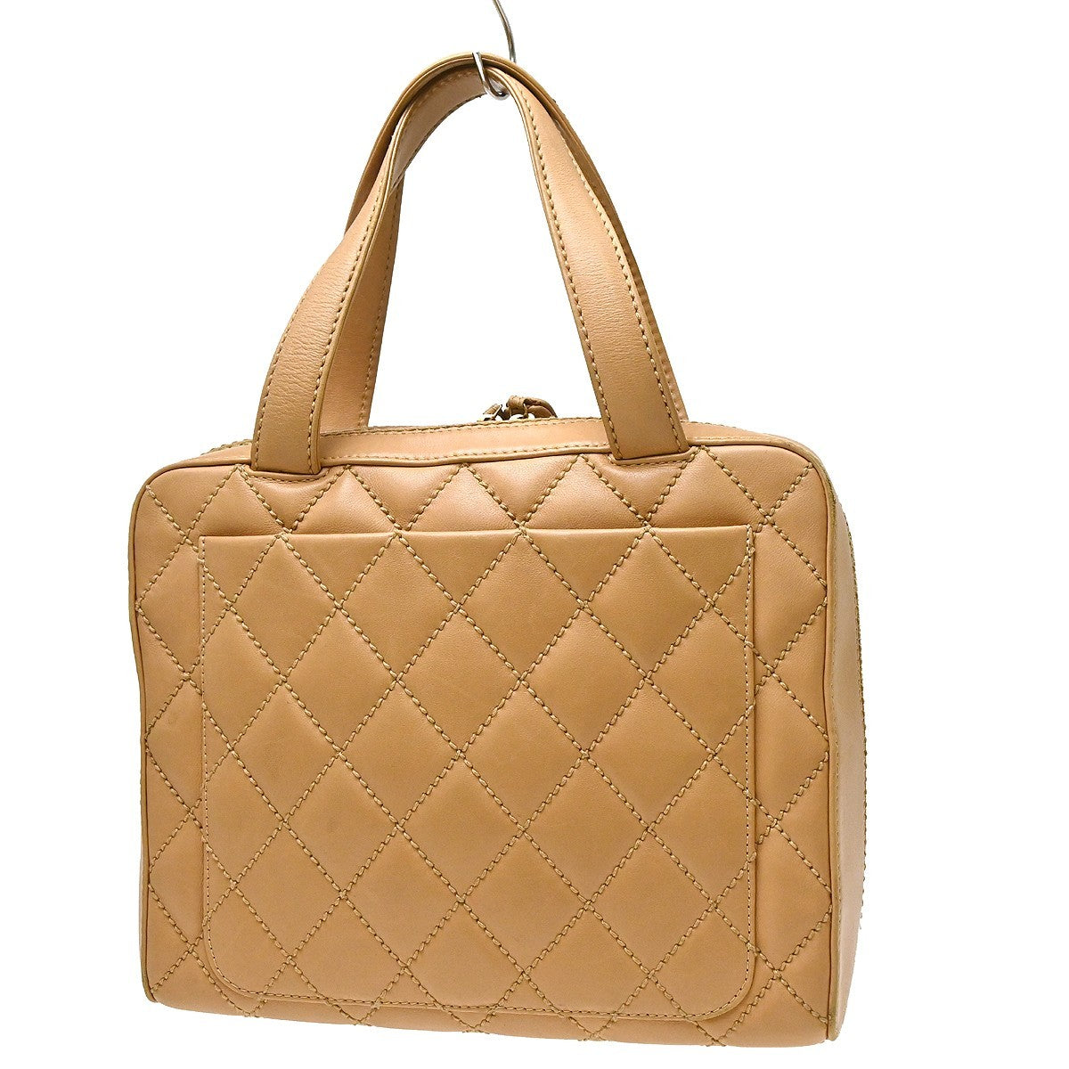 Chanel Surpique Zip Around Satchel Quilted Leather, Beige, Leather, Handbag