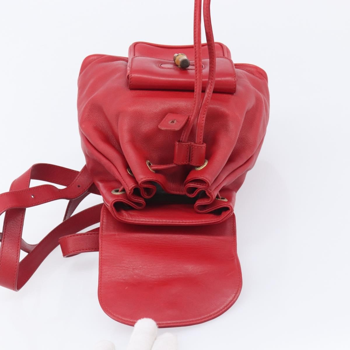 Gucci Vintage Bamboo Leather, Red, Leather, Backpack