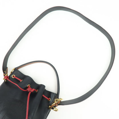 Fendi Mon Tresor Bucket Perforated Leather, Black, Leather, Handbag