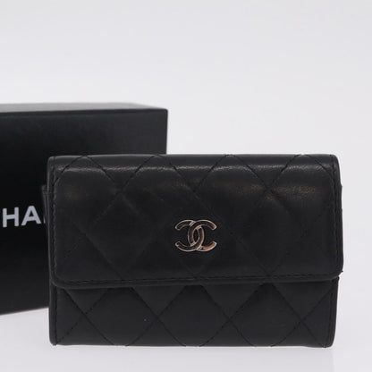 Chanel CC Flap Card Case Quilted Lambskin, Black, Leather, Card Holder