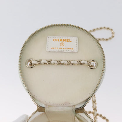 Chanel CC Round Vanity Case with Chain Quilted Lambskin, White, Leather, Clutch