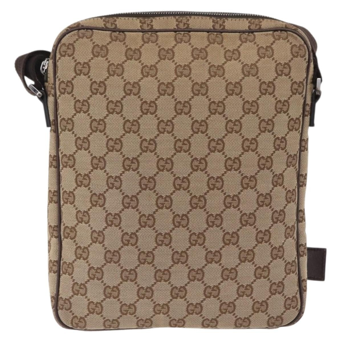 Gucci Front Zip Messenger GG Coated Canvas, Beige, Canvas, Crossbody Bag