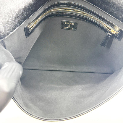 Chanel Golden Class O Case Clutch Quilted Caviar, Black, Leather, Clutch