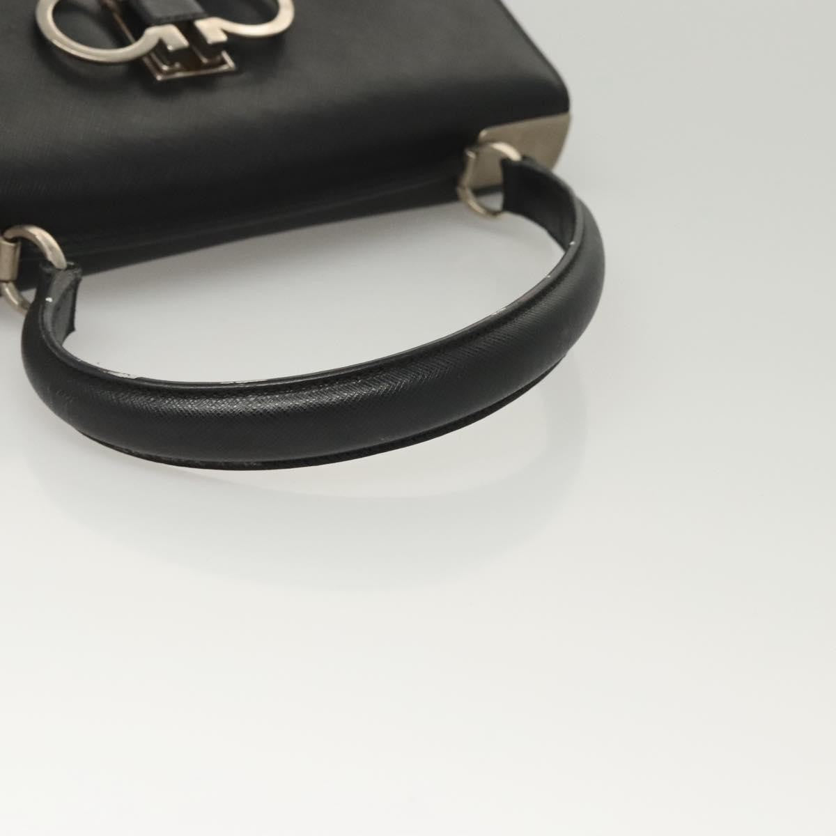 Salvatore Ferragamo Double Gancini Top Handle Saffiano Leather, Black, Leather, Handbag