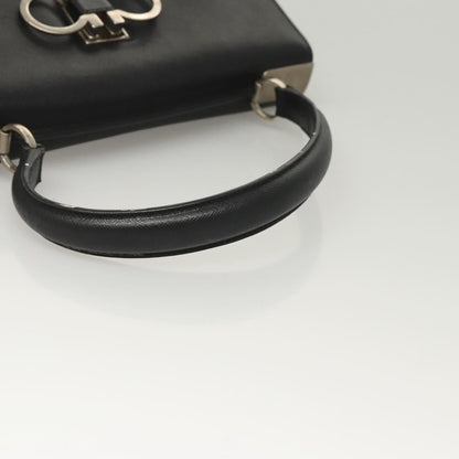Salvatore Ferragamo Double Gancini Top Handle Saffiano Leather, Black, Leather, Handbag