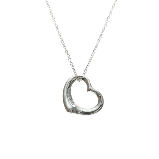 Tiffany & Co. Elsa Peretti Open Heart 5 Diamonds Pendant Platinum and Diamonds, Silver, Platinum, Necklace