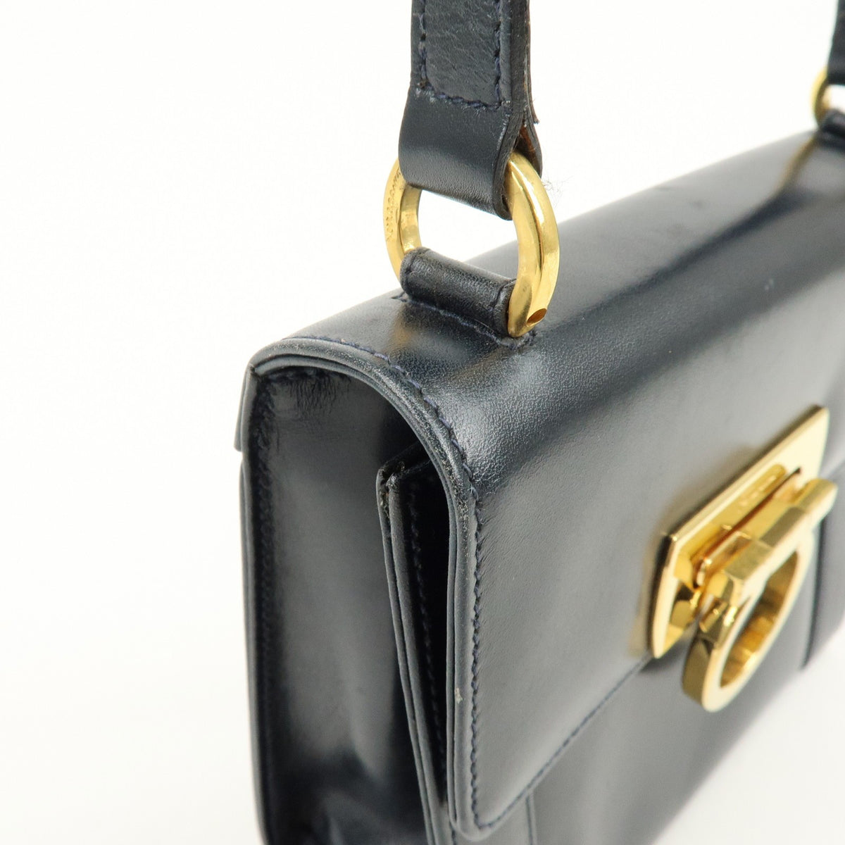 Salvatore Ferragamo Vintage Gancini Flap Leather, Navy, Leather, Shoulder Bag