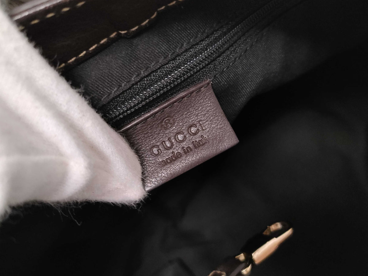 Gucci D Ring Hobo Leather, Brown, Leather, Shoulder Bag