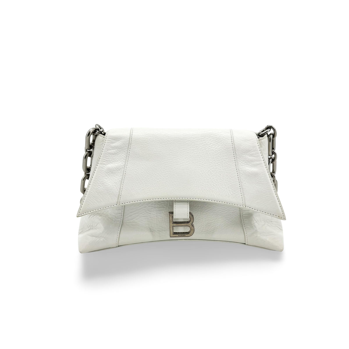 Balenciaga Downtown S Chain-Handle Leather, White, Leather, Shoulder Bag